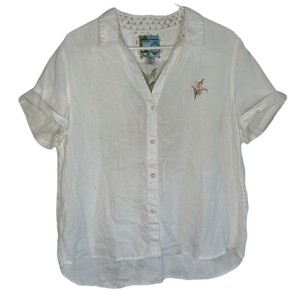 Tommy Bahama Pineapple Paradise Coastalina 100% Linen Camp Shirt Women’s Medium